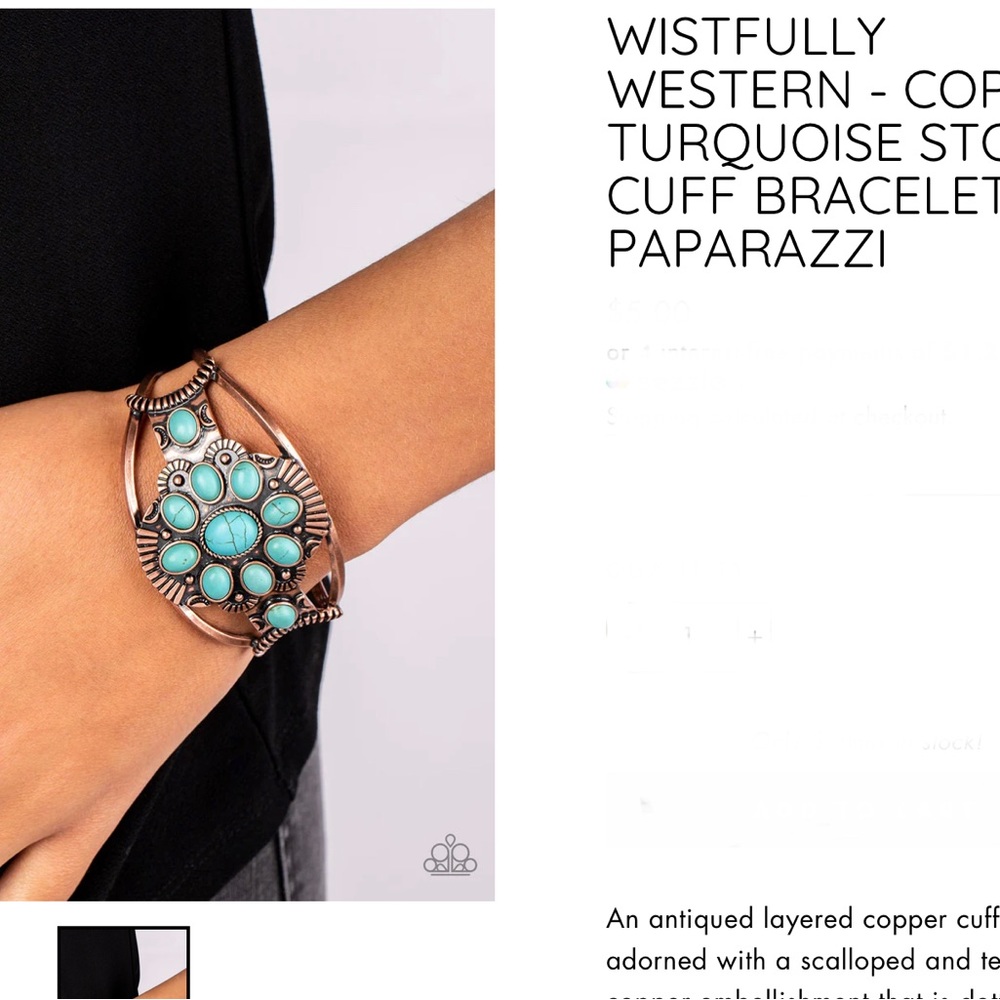 Paparazzi copper and turquoise crackle cuff bracelet- New